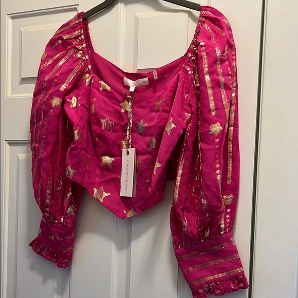 Love Shack Fancy- Blaze Top- Very Berry Pink and Gold Barbiecore - Picture 2 of 9